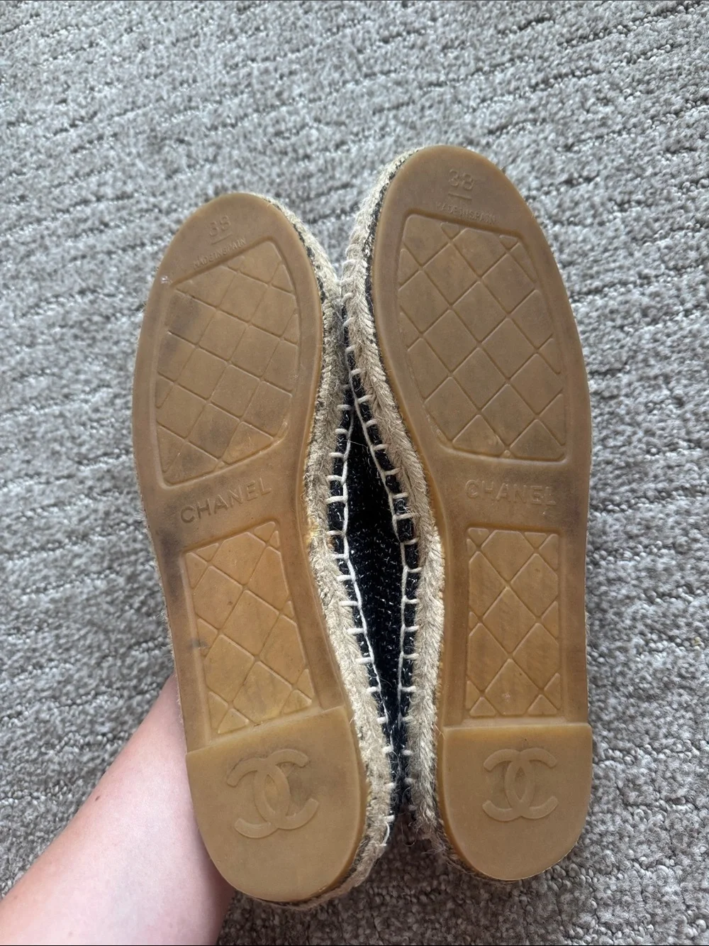 CHANEL Black Tweed Espadrilles with Gold Cap Toe